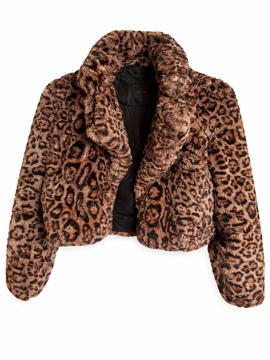 Love Tree Jackets & Blazers - Leopard Print Faux Fur Cropped Jacket - Brown